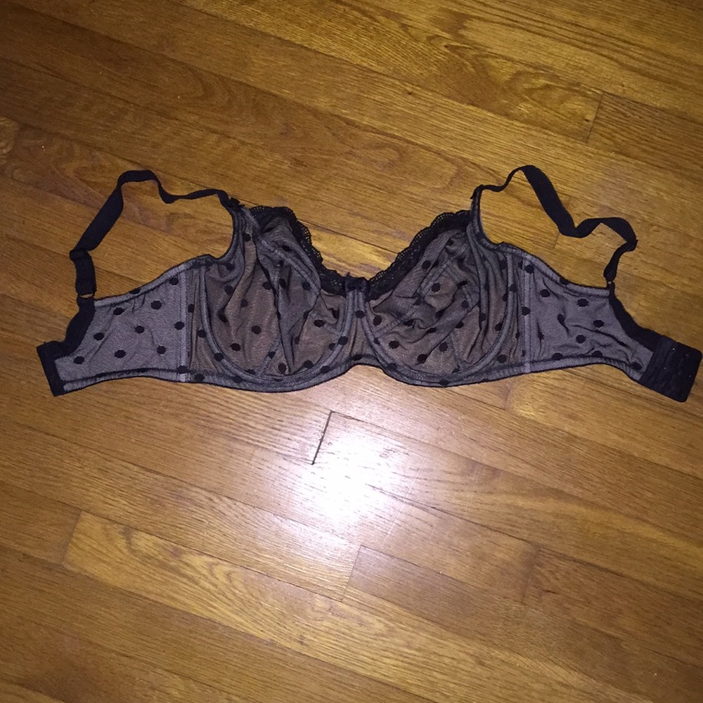 Black mesh polka dot bra